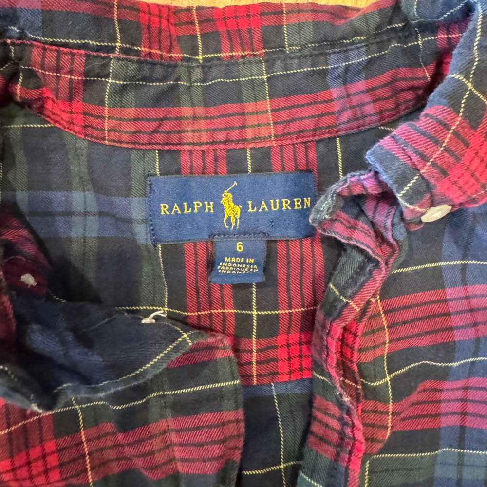Polo Ralph Lauren Boys Size 6 Red Plaid Button Front Long Sleeve Cotton Shirt